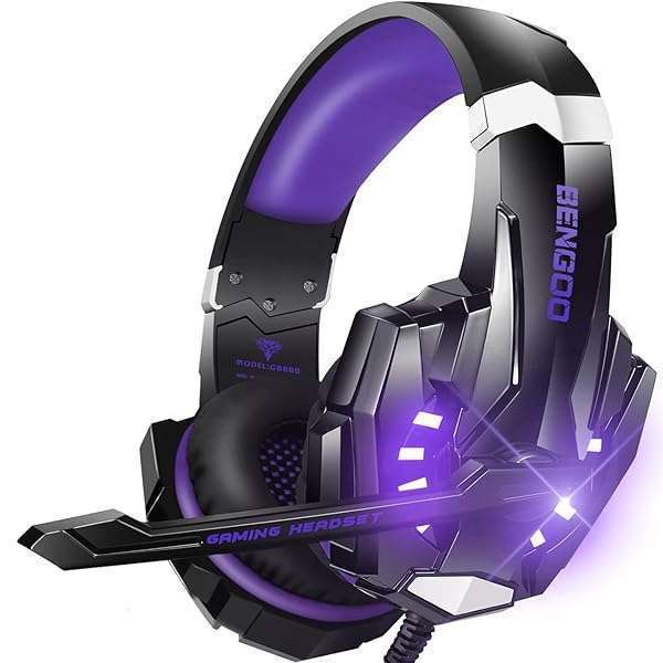 BENGOO Buy BENGOO G9000 Stereo Gaming Headset - Noise Cancelling, LED Light, Soft Earmuffs for PS5, PS4, PC, Xbox One - Purple