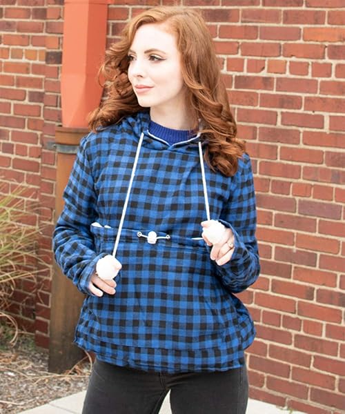 ALYC Pet Pouch Hoodie Cat Dog Holder Sweatshirt Large Pocket Carrier Pullover Tops for Women Blue Black Large - View 4 of 7