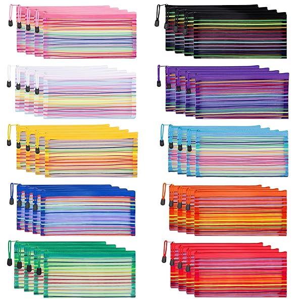 JARLINK JARLINK 40 Pack Zipper Mesh Pouches - Colorful Storage for School, Office & Travel Accessories