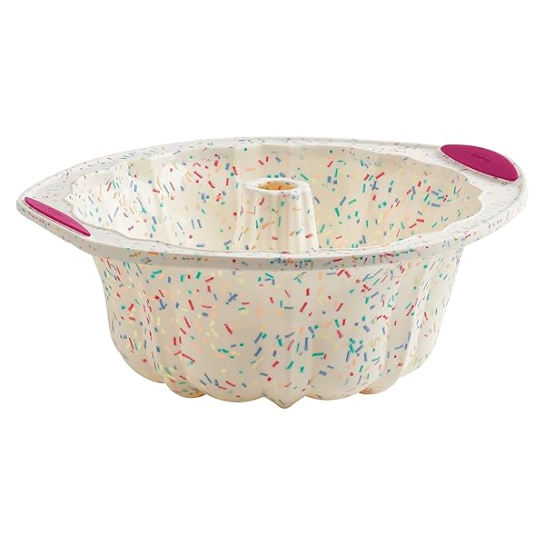 Trudeau Trudeau 5118558 Structure Fluted Cake Pan Silicone Bakeware Medium Confetti White for Perfect Baking Results