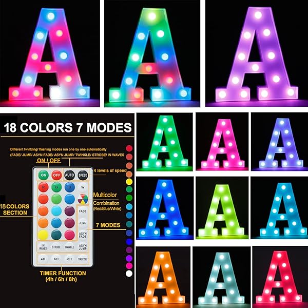 OYCBUZO Colorful LED Marquee Letter Lights with Remote 18 Color Changing Alphabet Sign for Bedroom Wedding Party Decor - View 2 of 6