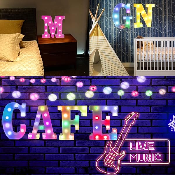 OYCBUZO Colorful LED Marquee Letter Lights with Remote 18 Color Changing Alphabet Sign for Bedroom Wedding Party Decor - View 5 of 6