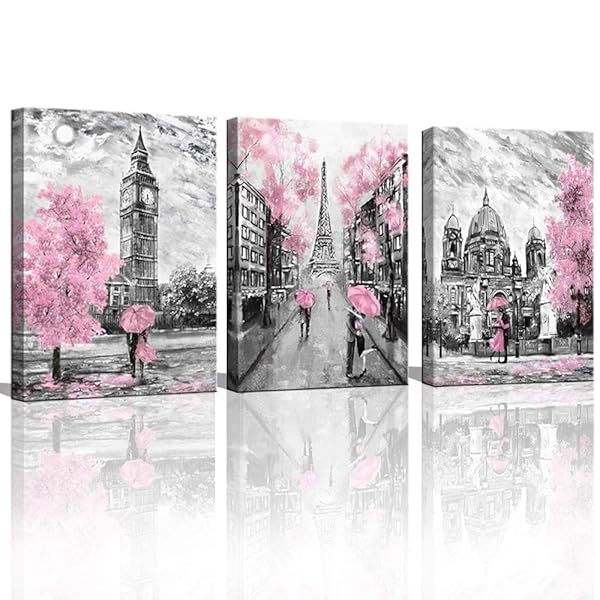 CANVASZON CANVASZON Black & White Canvas Art: Paris & London Theme Decor for Living Room, Bedroom & Bathroom