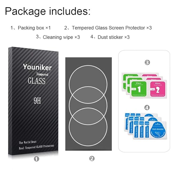 Youniker Youniker 3 Pack Universal Round Watch Screen Protector 30MM Tempered Glass Anti-Scratch Anti-Fingerprint Bubble Free 9H Hardness - View 7 of 8