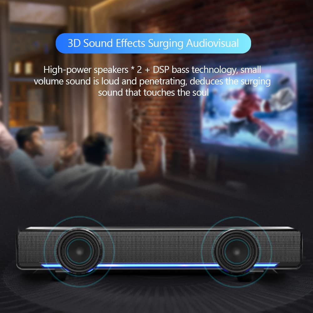 Wendry Wendry Computer Speakers: USB Portable Soundbar with 3D Stereo, Bass Surround & LED Light - View 5 of 8