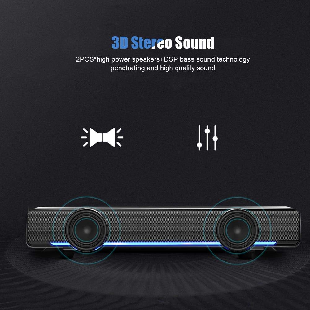 Wendry Wendry Computer Speakers: USB Portable Soundbar with 3D Stereo, Bass Surround & LED Light - View 7 of 8