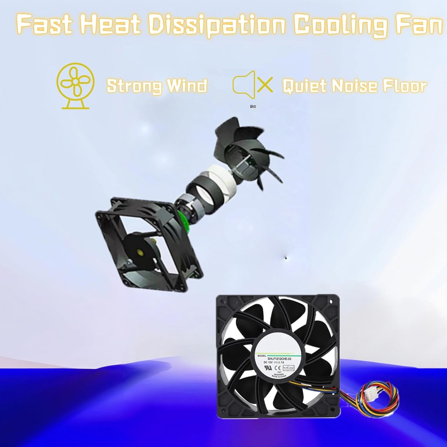 Yoidesu Yoidesu 120mm 12V 2.7A Ball Bearing Cooling Fan 4-Pin Quiet High Speed 6000RPM 210.38CFM Performance Cooler - View 2 of 9
