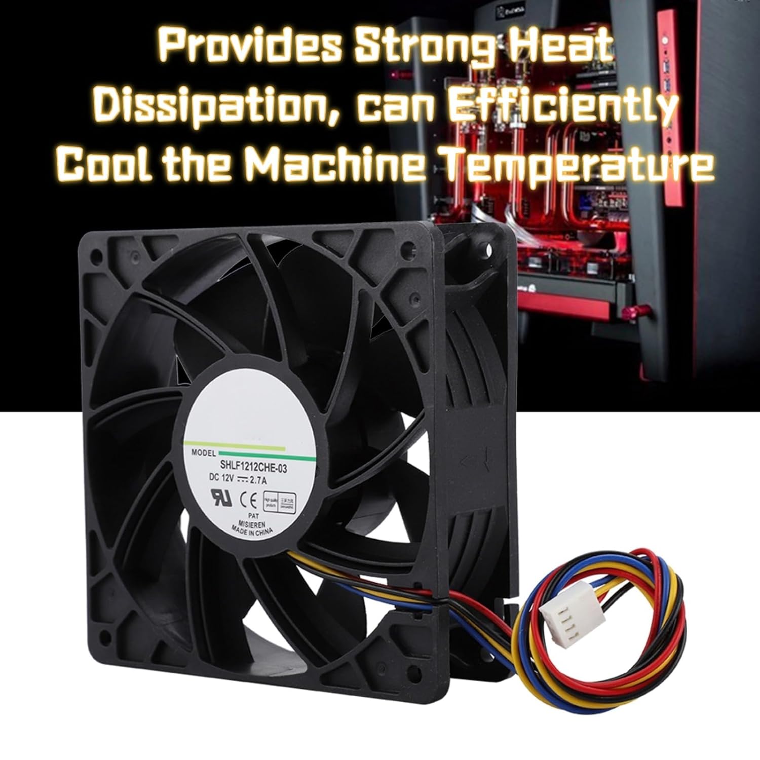 Yoidesu Yoidesu 120mm 12V 2.7A Ball Bearing Cooling Fan 4-Pin Quiet High Speed 6000RPM 210.38CFM Performance Cooler - View 8 of 9