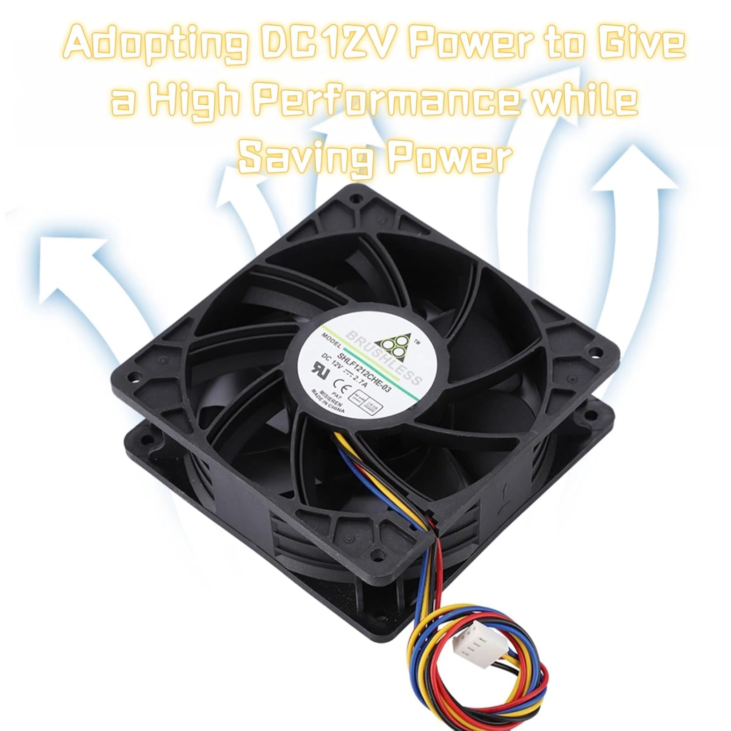 Yoidesu Yoidesu 120mm 12V 2.7A Ball Bearing Cooling Fan 4-Pin Quiet High Speed 6000RPM 210.38CFM Performance Cooler - View 9 of 9