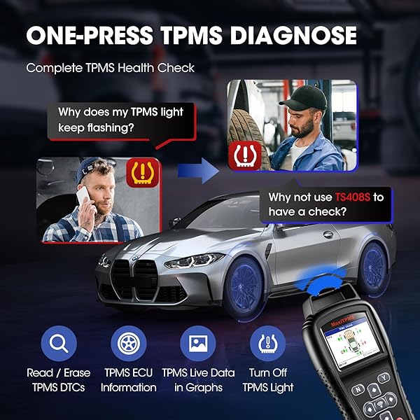 Autel Autel MaxiTPMS TS408S: 2024 OBD Programming Scanner for TPMS Reset & DTCs - Universal 315/433 Sensor Compatibility - View 7 of 9