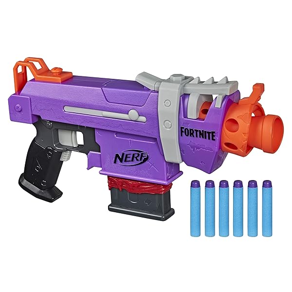 Nerf Buy Nerf Fortnite SMG-E Blaster: Motorized Dart Blasting Fun for Youth, Teens & Adults - Includes 6-Dart Clip & Elite Darts!
