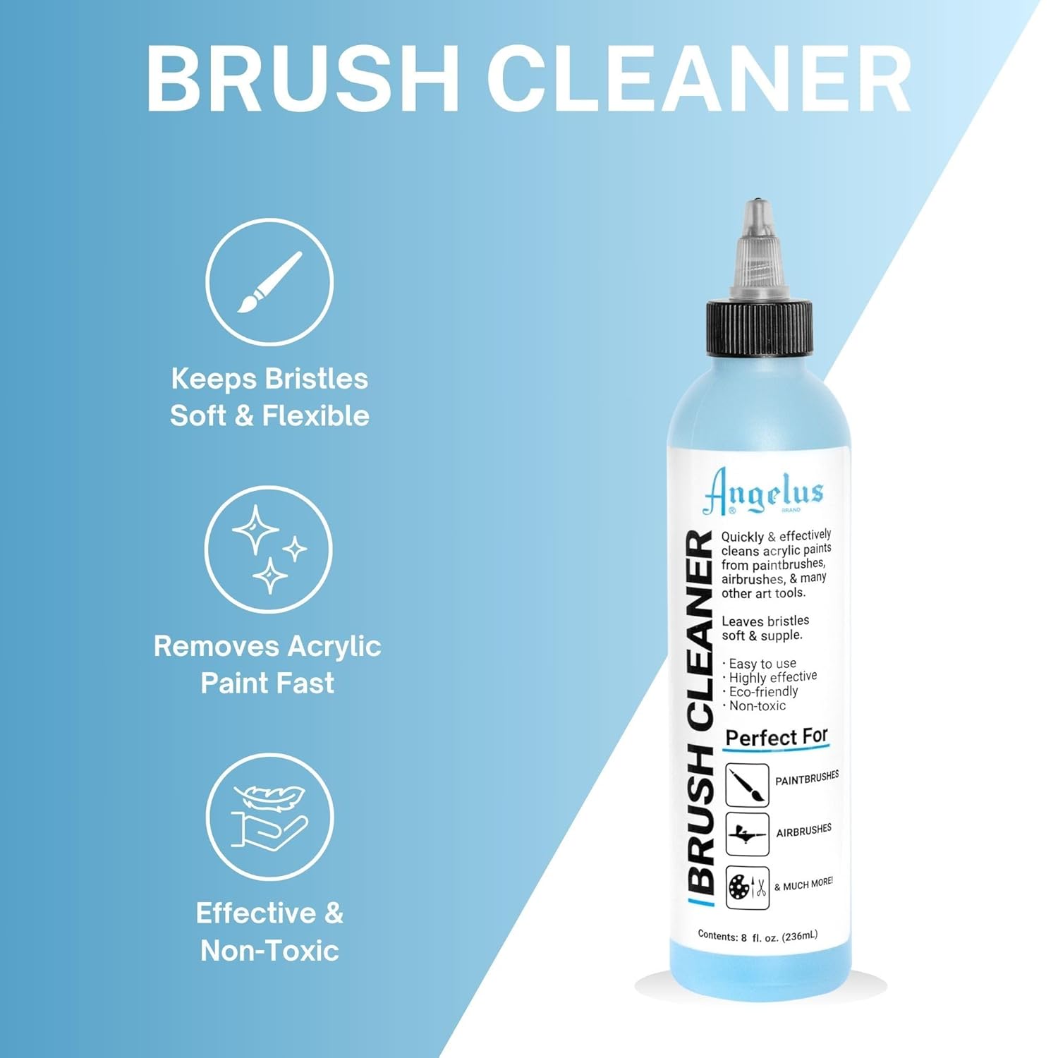 Angelus Angelus Brush Cleaner 8oz: Perfect for Airbrushes, Paint Brushes & Art Tools - Fast & Effective Cleaning Solution - View 2 of 6