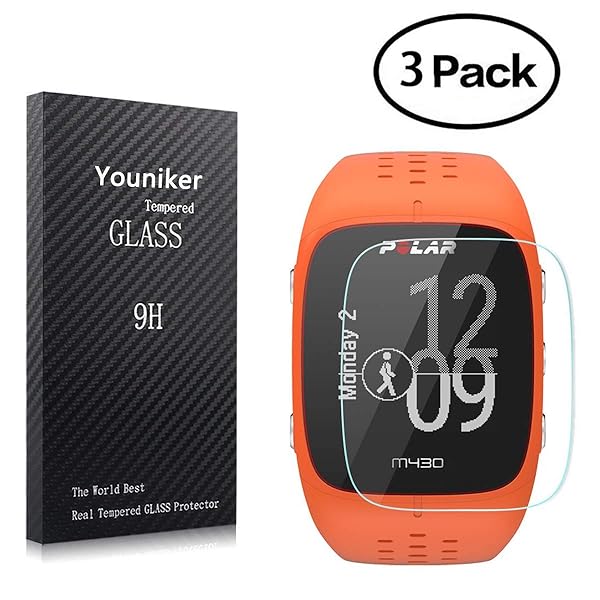Youniker Youniker 3 Pack Tempered Glass Screen Protector for Polar M430 M400 GPS Running Watch 9H Anti-Scratch Anti-Fingerprint Bubble Free