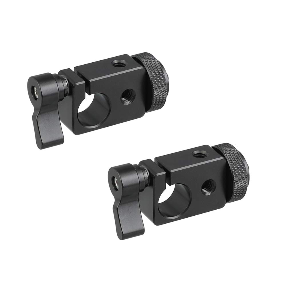 CAMVATE 15mm Single Rod Clamp Adapter with Black Thumbscrew Locking Knob Set of 2 for Camera Rigging and Support
