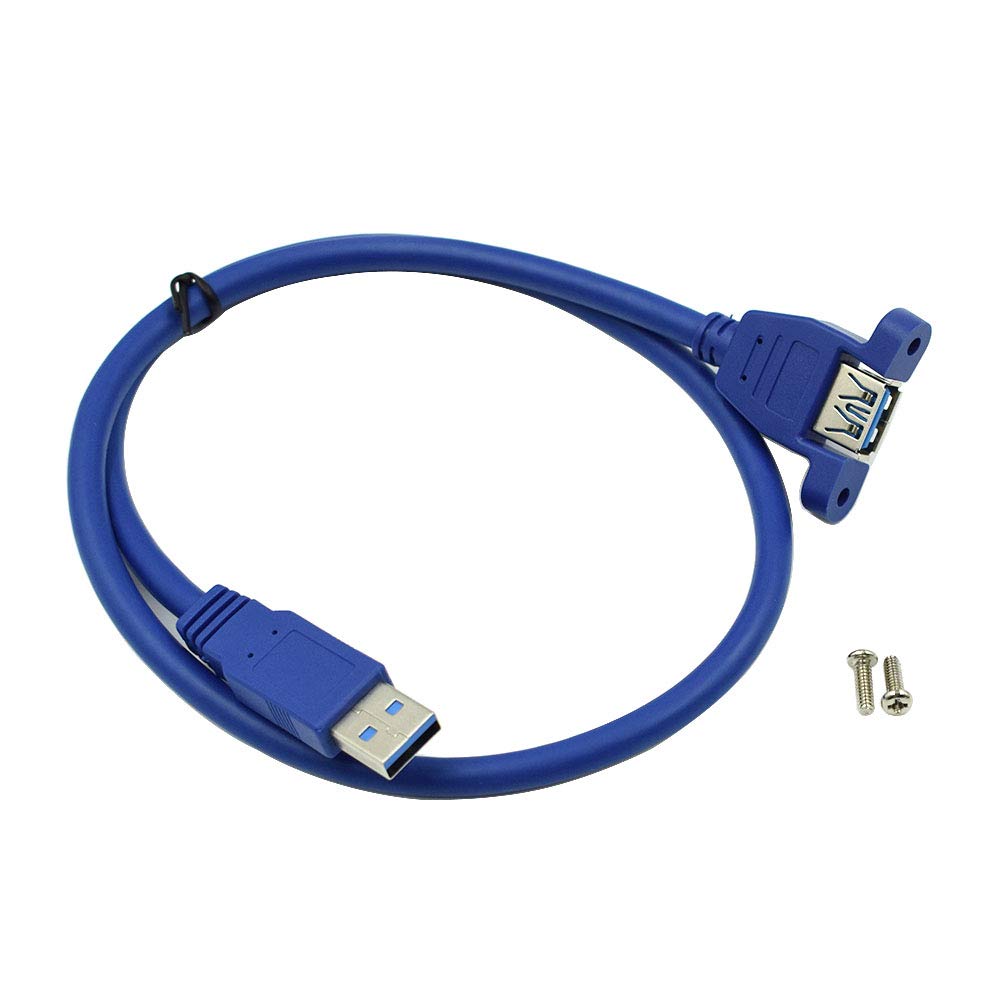 Hxchen 60cm Super Speed USB 3.0 Type A Male to Female Extension Cable Panel Mount Blue 1 Pc