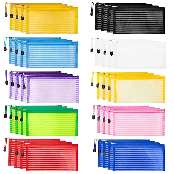 JARLINK JARLINK 40 Pack 10 Colors Zipper Mesh Pouch, Storage Pencil Pouches, Multipurpose Pencil Pouch Bulk for School and Office Supplies, Cosmetics Travel Accessories, Multicolor