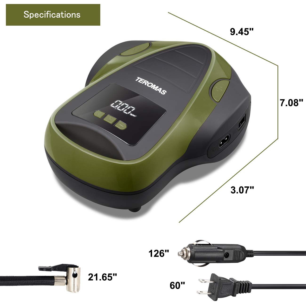 TEROMAS TEROMAS Portable Tire Inflator Air Compressor for Car and Home 12V DC 110V AC Digital Pump with Pressure Gauge Red - View 5 of 6