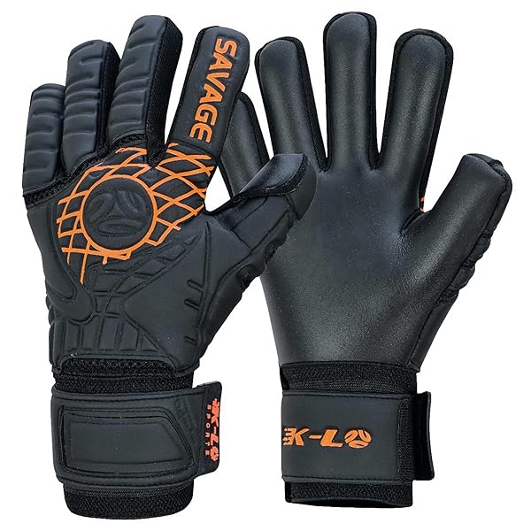 K-LO Sports Shop K-LO Savage Blackout Goalkeeper Gloves - Size 7 Black/Orange | Unisex Youth & Adult with Fingersaves & Strong Grip