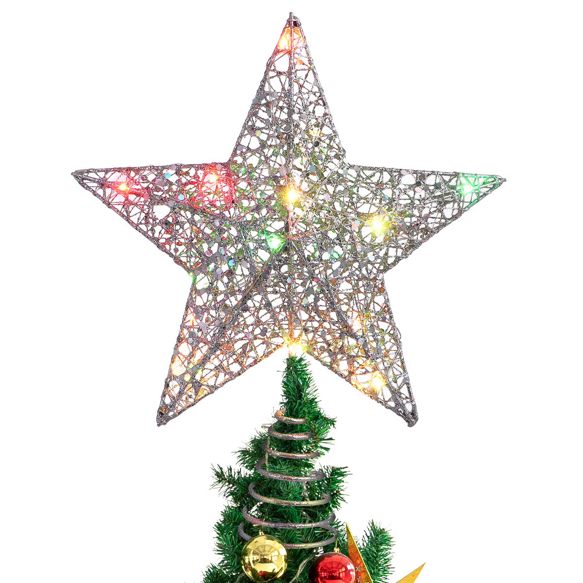STOBOK STOBOK 12-Inch Colorful Lighted Christmas Tree Topper Star - Perfect Holiday Decoration for Your Xmas Tree
