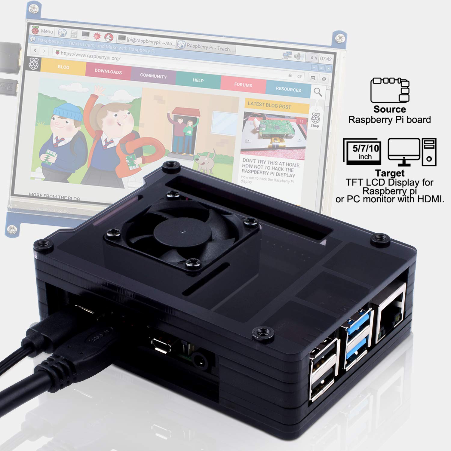 Smraza Smraza Raspberry Pi 4 Case with Cooling Fan Heatsinks and USB-C Power Supply for Model B Upgrade - View 7 of 7