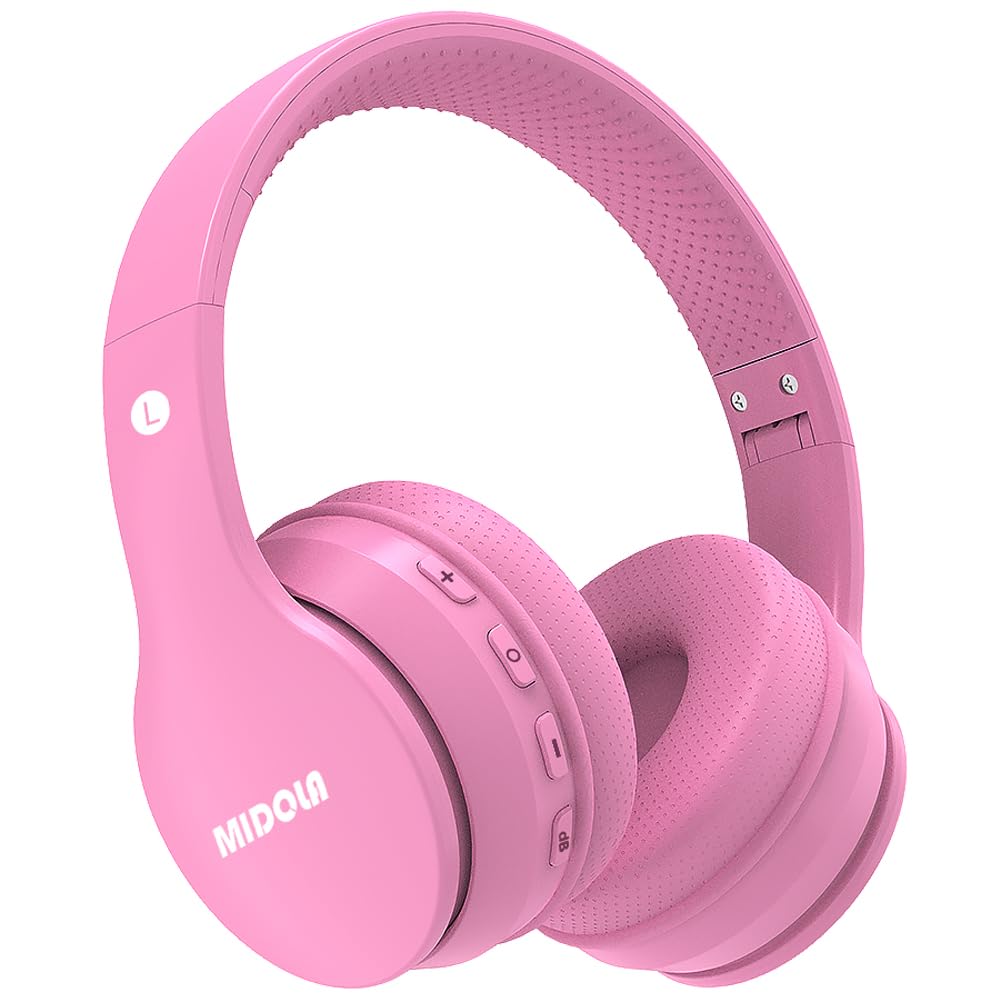 MIDOLA Midola Kids Bluetooth Headphones: 60H Playtime, Volume Limit, Foldable Design - Perfect for Travel & School (Pink)