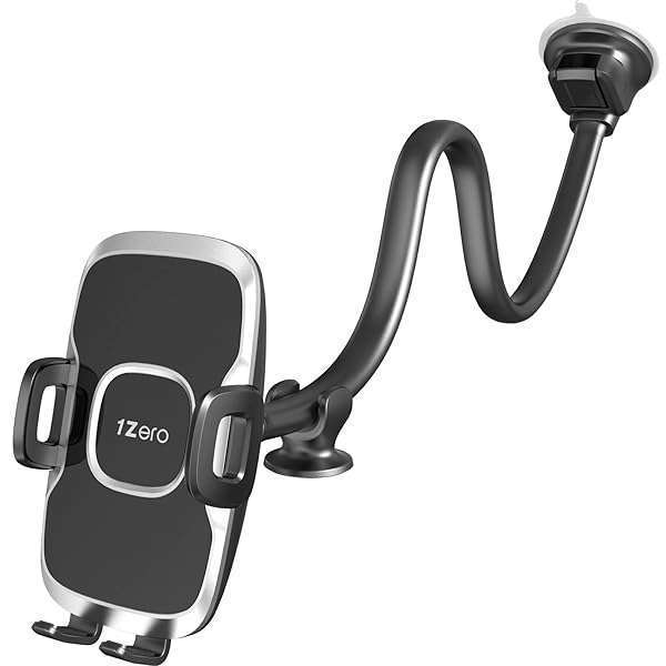 1Zero 1Zero Solid Car Truck Phone Mount: 14-Inch Gooseneck, Anti-Shake Suction Holder for All Cell Phones & iPhones