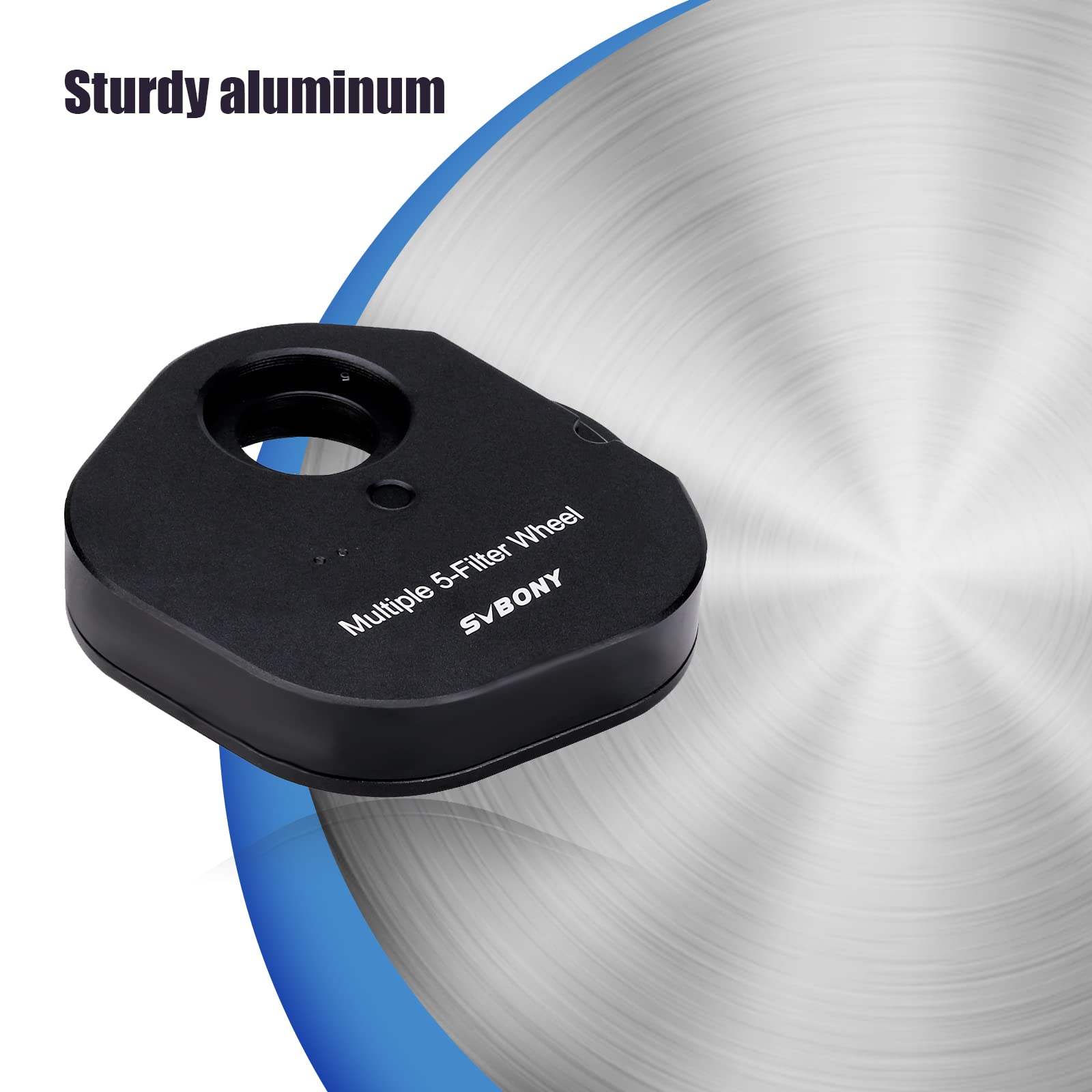 SVBONY SV133 5 Position Filter Wheel for Telescope with 1.25 Inch Eyepiece Adaptor T2 Camera Adaptor and Locking Ring - View 3 of 9