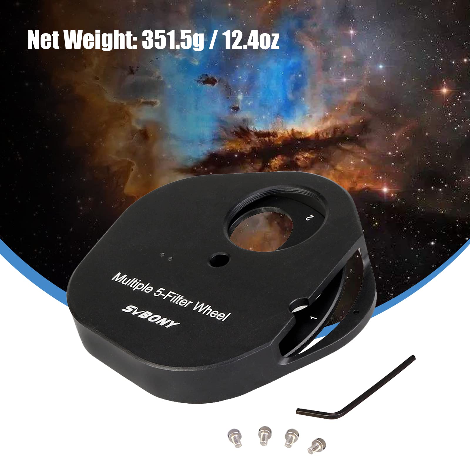 SVBONY SV133 5 Position Filter Wheel for Telescope with 1.25 Inch Eyepiece Adaptor T2 Camera Adaptor and Locking Ring - View 5 of 9
