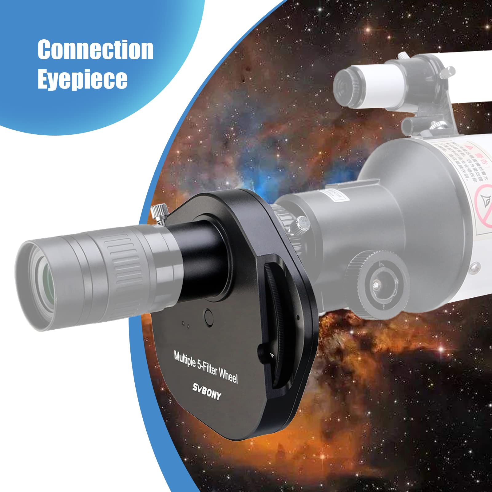 SVBONY SV133 5 Position Filter Wheel for Telescope with 1.25 Inch Eyepiece Adaptor T2 Camera Adaptor and Locking Ring - View 8 of 9