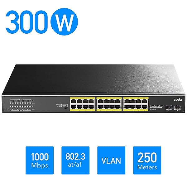 Cudy Buy Cudy 24-Port Gigabit PoE+ Switch 300W - Unmanaged, 19-Inch Rackmount, CCTV/VLAN Mode, 802.3af/at - Fast Shipping! - View 3 of 10