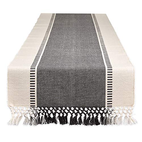 DII DII Dobby Stripe Woven Table Runner 13x108 Mineral Gray with Fringe for Elegant Dining Decor