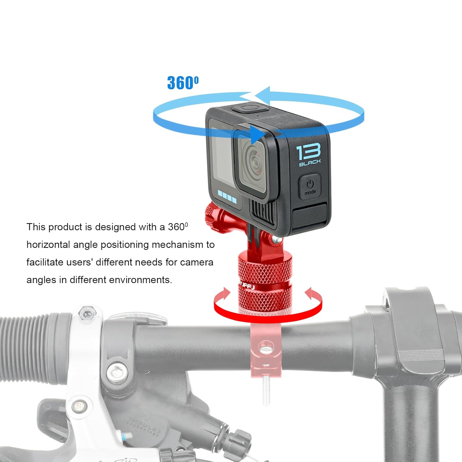 SKYJFFJ SKYJFFJ Mountain Bike Camera Handlebar Mount for GoPro Hero 8 9 10 11 12 and Action Cameras 360 Degree Rotation Aluminum Rack Holder Red - View 4 of 8