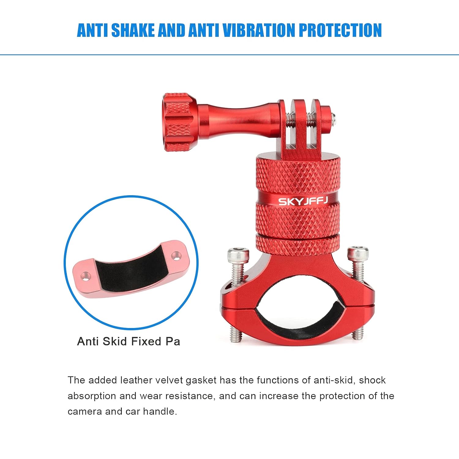 SKYJFFJ SKYJFFJ Mountain Bike Camera Handlebar Mount for GoPro Hero 8 9 10 11 12 and Action Cameras 360 Degree Rotation Aluminum Rack Holder Red - View 5 of 8