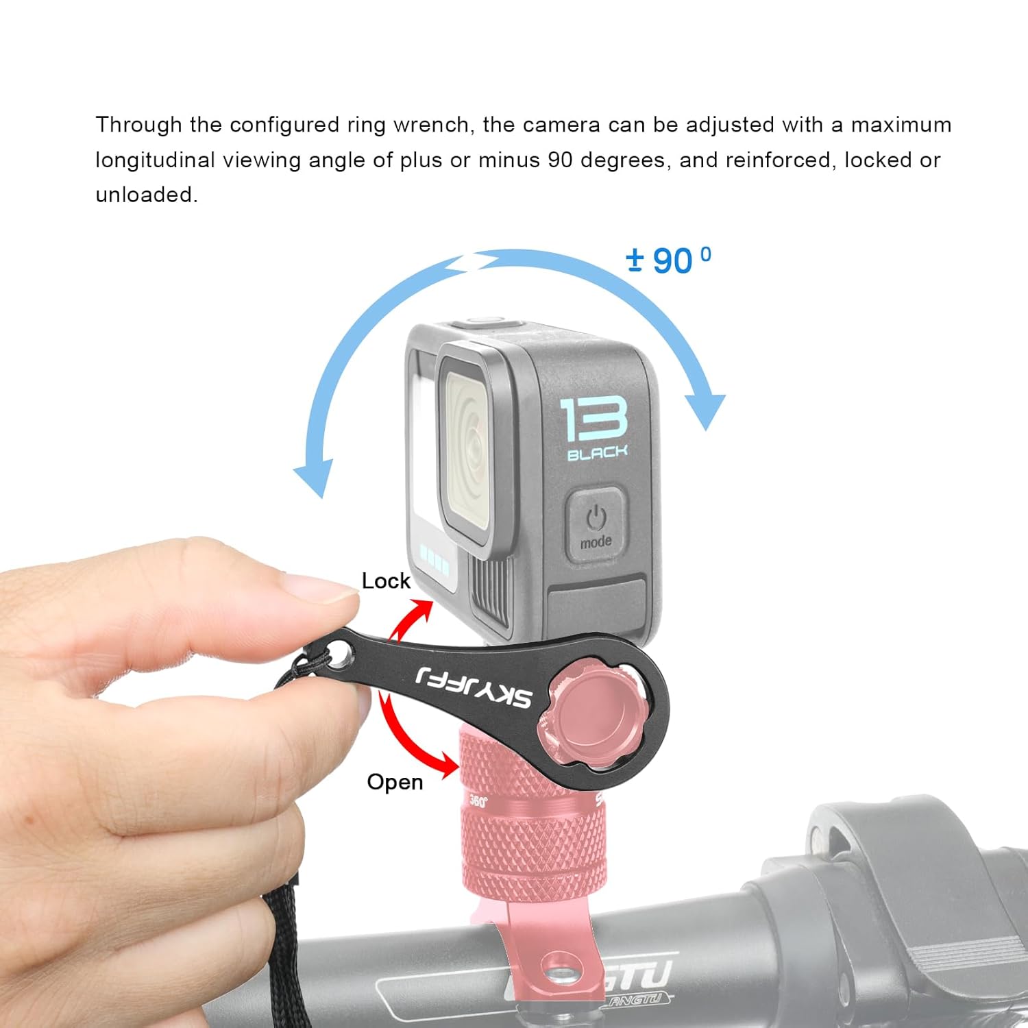 SKYJFFJ SKYJFFJ Mountain Bike Camera Handlebar Mount for GoPro Hero 8 9 10 11 12 and Action Cameras 360 Degree Rotation Aluminum Rack Holder Red - View 6 of 8