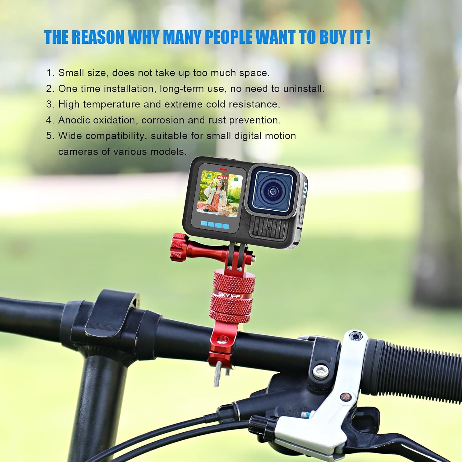 SKYJFFJ SKYJFFJ Mountain Bike Camera Handlebar Mount for GoPro Hero 8 9 10 11 12 and Action Cameras 360 Degree Rotation Aluminum Rack Holder Red - View 7 of 8