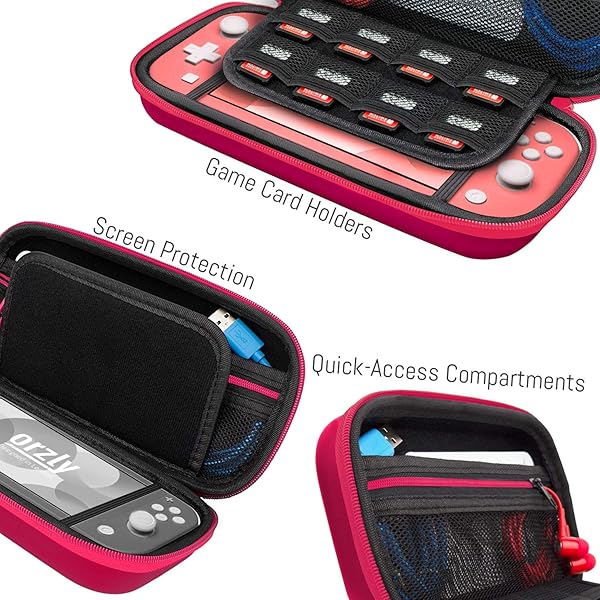 Orzly Portable Pink Carry Case for Nintendo Switch Lite - Travel Storage for Games & Accessories - View 4 of 8