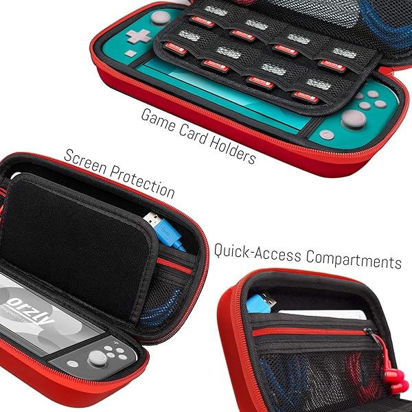 Orzly Portable Red Carry Case for Nintendo Switch Lite - Travel Storage for Games & Accessories - View 5 of 8