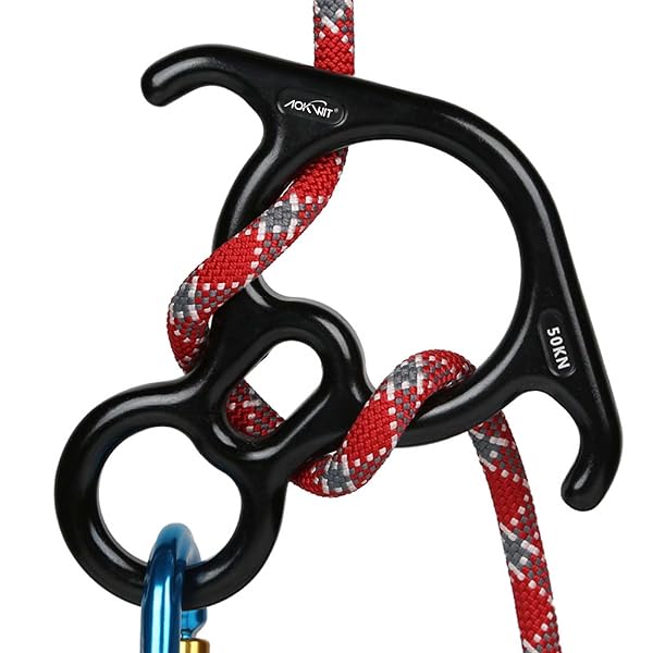 AOKWIT 50KN Rescue Figure 8 Descender - Heavy-Duty Belay Device for Rock Climbing & Peak Rescue - 7075 Aluminum Alloy (Black)