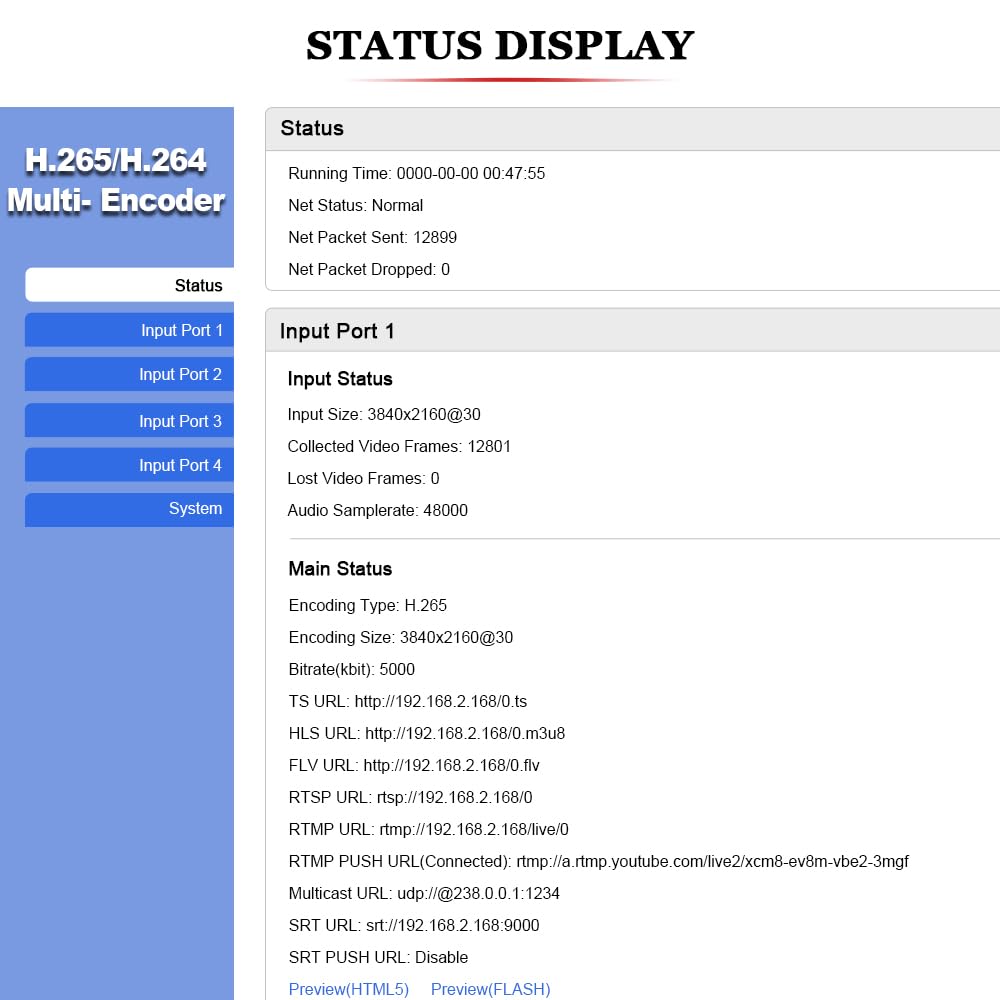 URayCoder URayCoder 4K Video Streaming Encoder for Live Broadcast IPTV SDI to RTSP RTMP SRT UDP M3U8 MP4 HLS ONVIF 4 Channels H.265 H.264 - View 6 of 9