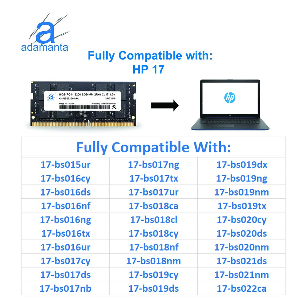 Adamanta Upgrade Your HP 17 Laptop with Adamanta 16GB DDR4 2400MHz RAM - Compatible SODIMM Memory for Enhanced Performance - View 3 of 6
