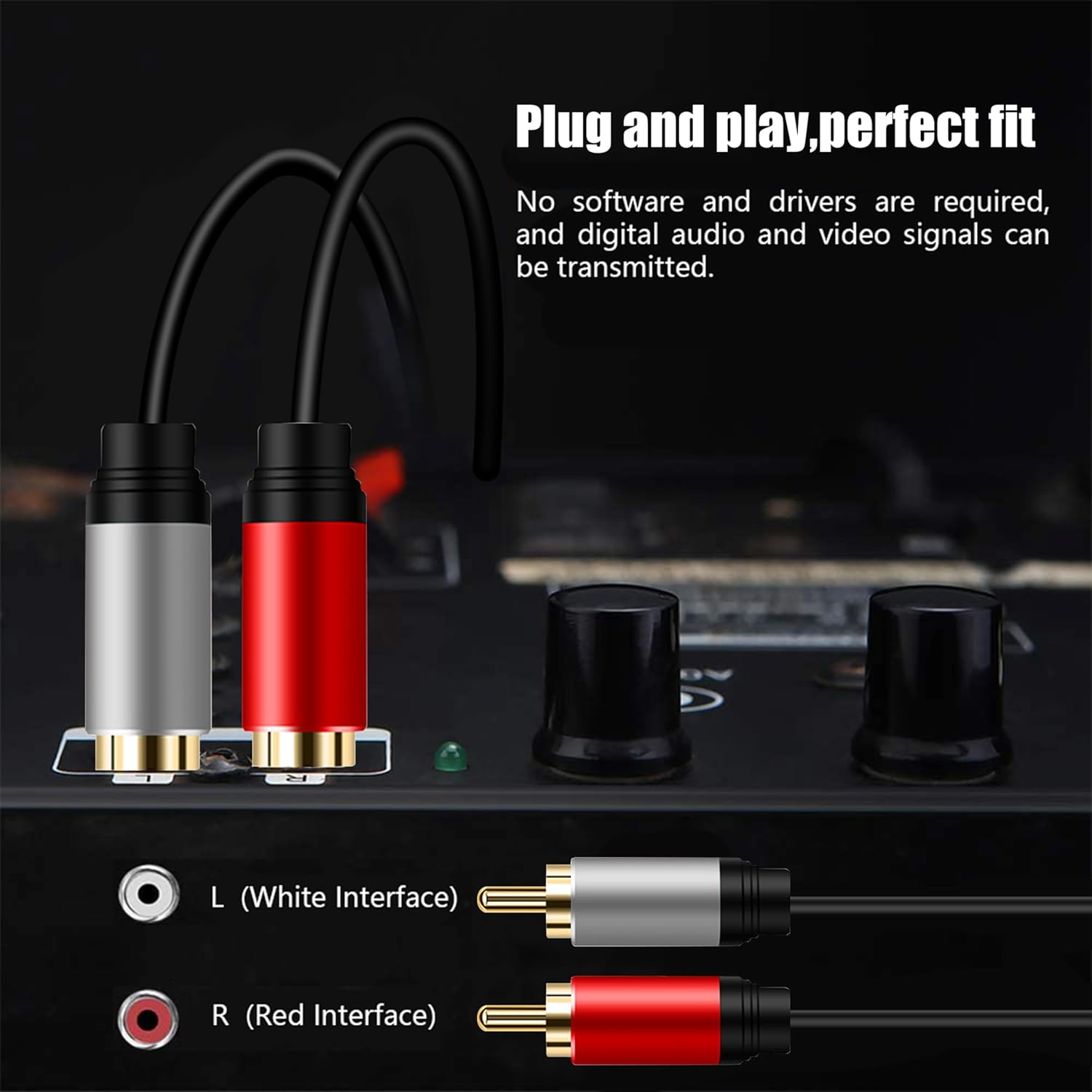 Tan QY Tan QY 30Ft Gold Plated 2RCA to 2RCA Stereo Audio Cable for Home Theater HDTV Gaming Consoles Hi-Fi Systems - View 6 of 7