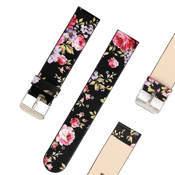Abanen Abanen Floral Genuine Leather Watch Bands for Fossil Women's Gen 6 Gen 5E Quick Release Wristband Strap Black - View 6 of 7