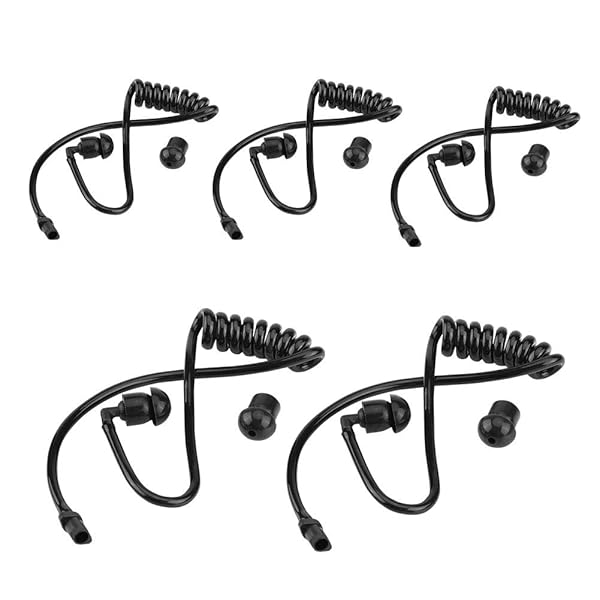 Zerone Coiled Acoustic Tube for Two-Way Radio - 5Pcs Walkie Talkie Earpiece with Ear Tips - Black