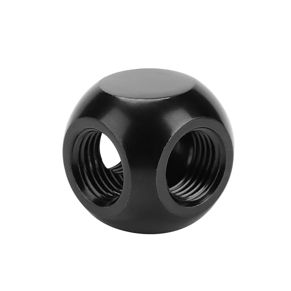 Pomya Computer Water Cooling Spherical 3 Way T-Type Connector G1/4 Threaded Adapter Black Silver for PC Cooling System