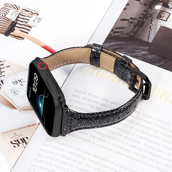 Wearlizer Wearlizer Thin Glitter Leather Bands for Apple Watch Women Compatible with Series SE Ultra 49mm 46mm 45mm 44mm 42mm 41mm 40mm 38mm - View 3 of 7