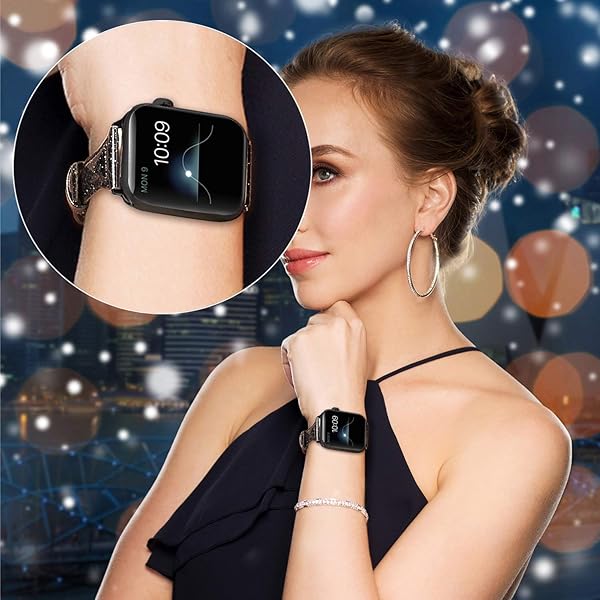 Wearlizer Wearlizer Thin Glitter Leather Bands for Apple Watch Women Compatible with Series SE Ultra 49mm 46mm 45mm 44mm 42mm 41mm 40mm 38mm - View 4 of 7