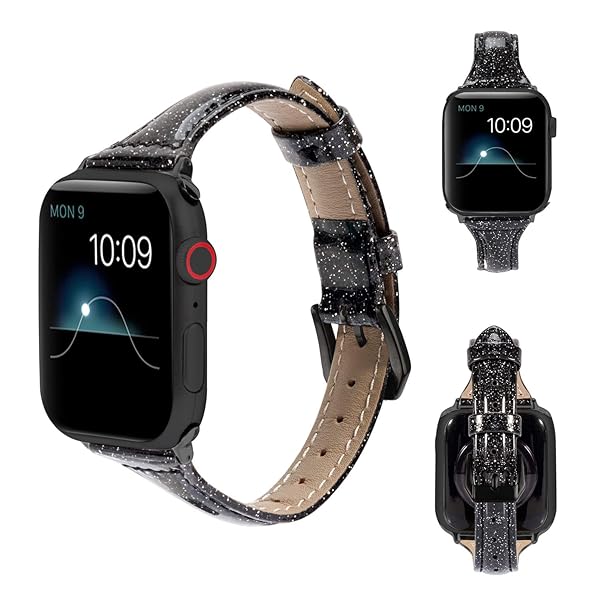 Wearlizer Wearlizer Thin Glitter Leather Bands for Apple Watch Women Compatible with Series SE Ultra 49mm 46mm 45mm 44mm 42mm 41mm 40mm 38mm - View 5 of 7