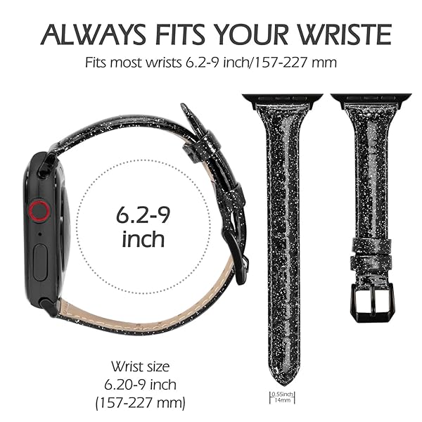 Wearlizer Wearlizer Thin Glitter Leather Bands for Apple Watch Women Compatible with Series SE Ultra 49mm 46mm 45mm 44mm 42mm 41mm 40mm 38mm - View 7 of 7