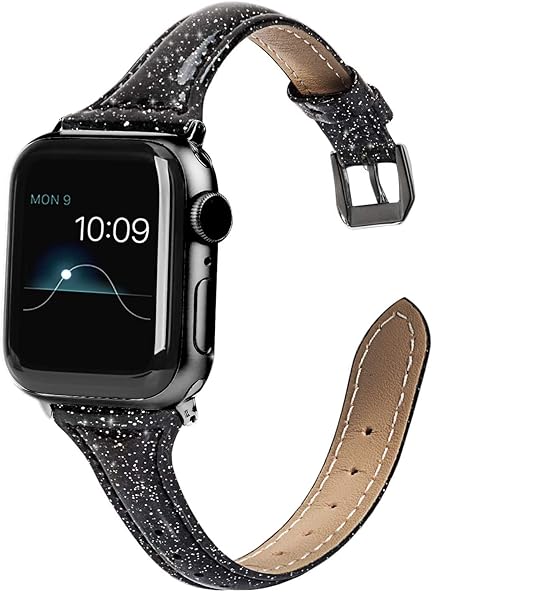Wearlizer Thin Glitter Leather Bands for Apple Watch Women Compatible with Series SE Ultra 49mm 46mm 45mm 44mm 42mm 41mm 40mm 38mm
