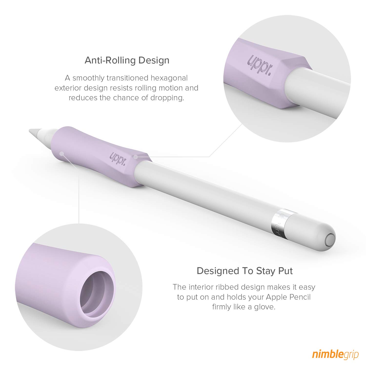 UPPERCASE UPPERCASE Designs NimbleGrip Premium Silicone Ergonomic Comfort Grip Holder for Apple Pencil Pro USB-C 2nd 1st Gen 2 Pack Purple - View 3 of 9